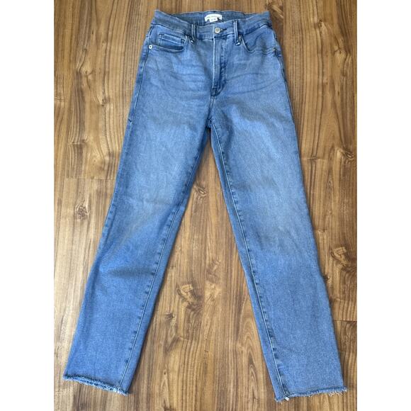 GOOD AMERICAN Women’s 4/27 High Rise Raw Hem Light Blue Distressed Indigo‎ 449 - Picture 1 of 8